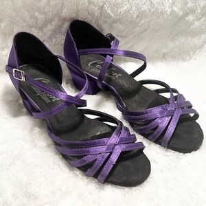 WOMENS COMFORT DANCE SHOES OPEN TOE, HEELS, PURPLE, SIZE 5.5